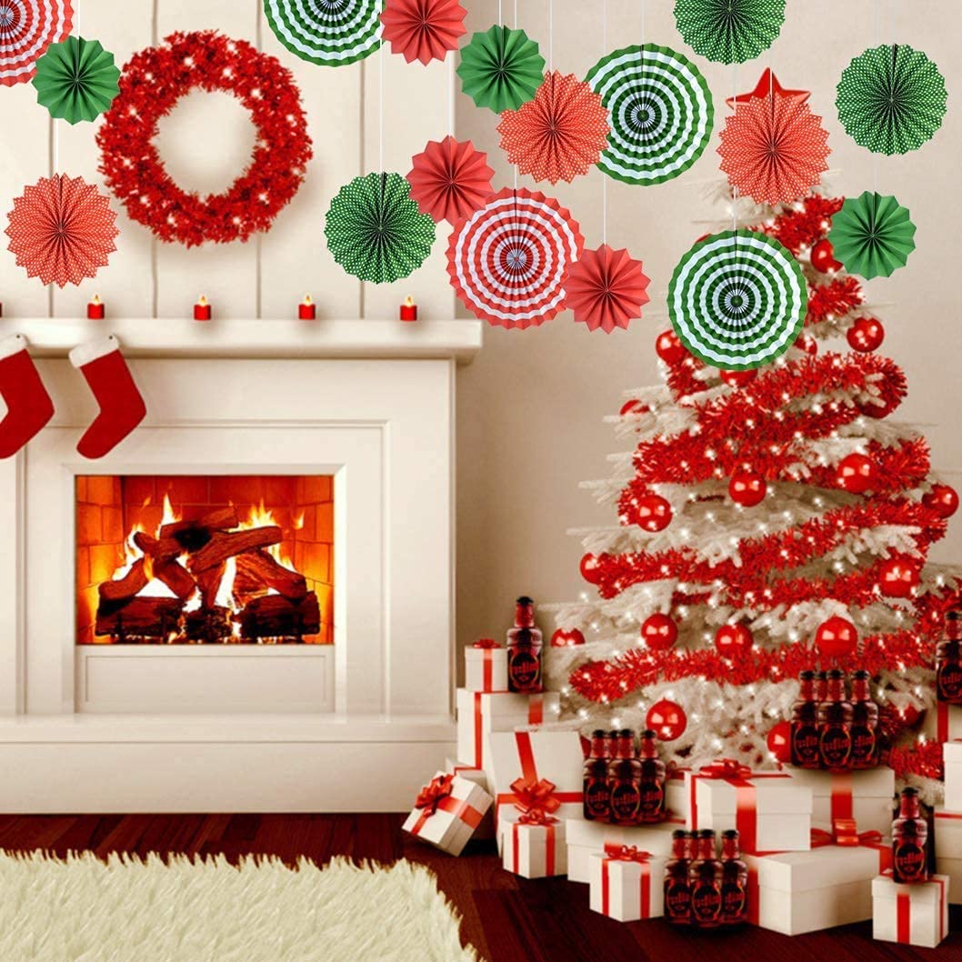 Red And Green Paper Fan Decorations