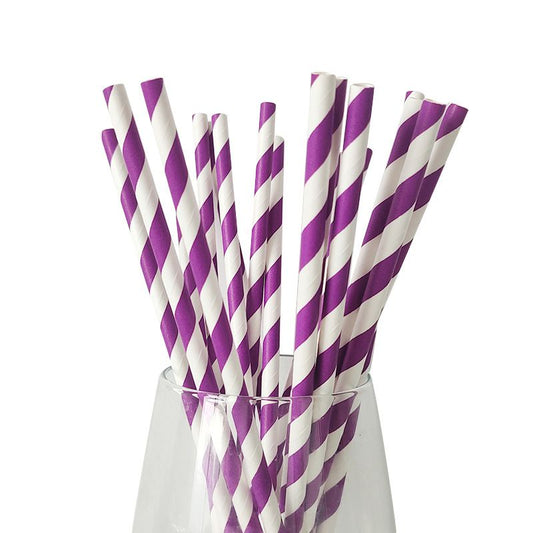 Dark Purple Stripe Paper Straws
