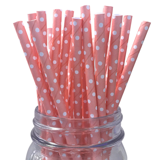 Light Pink with White Polka Dot Paper Straws