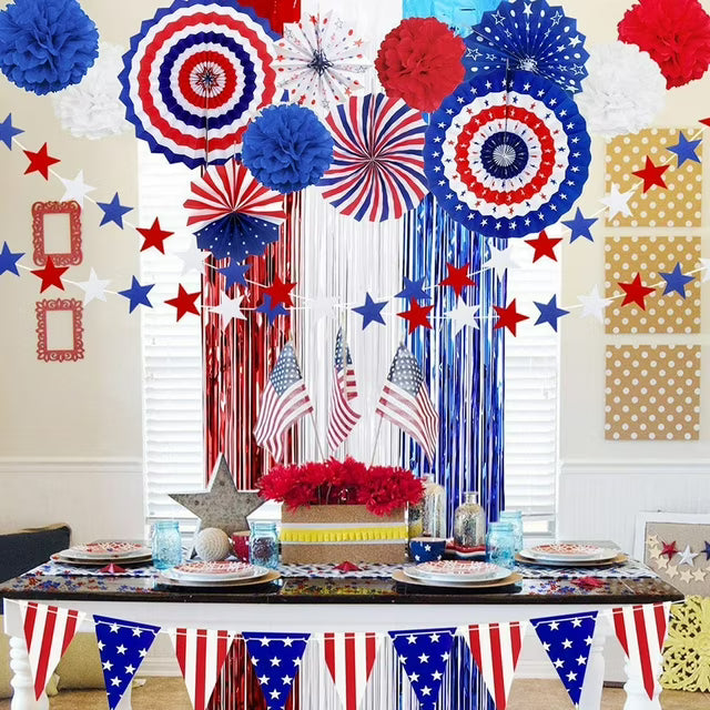 Red White Blue Paper Fan Decorations