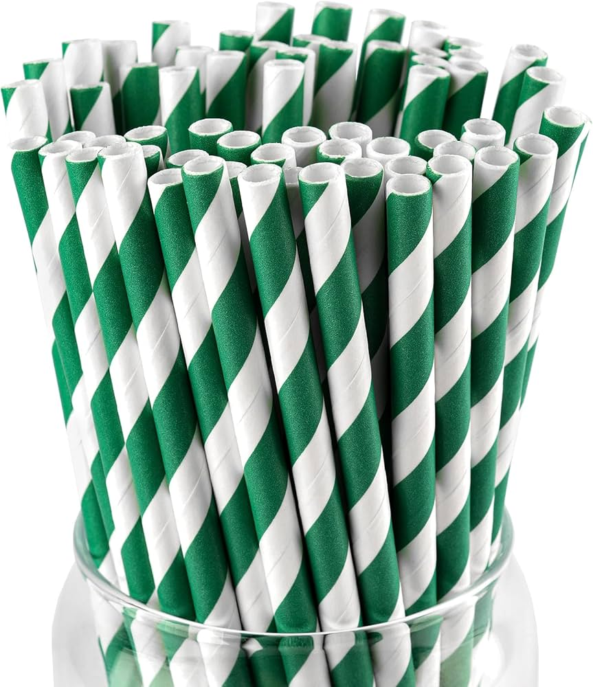 Dark Green Stripe Paper Straws