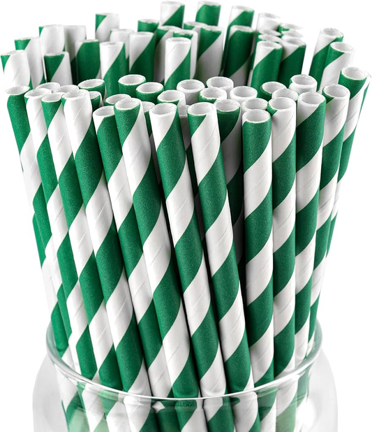 Dark Green Stripe Paper Straws