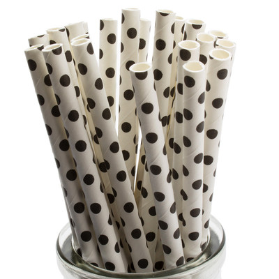 White with  Black Polka Dot Paper Straws