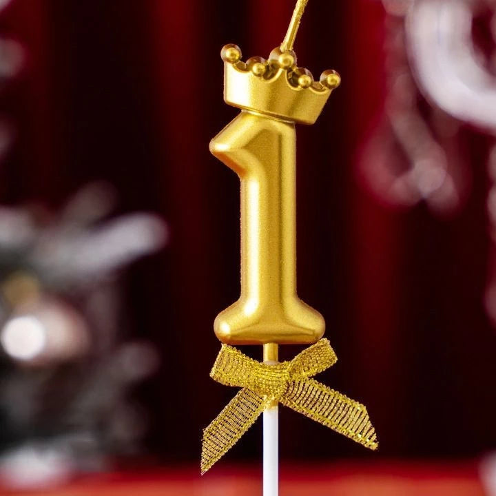 Gold Crown Number Candle Happy Birthday